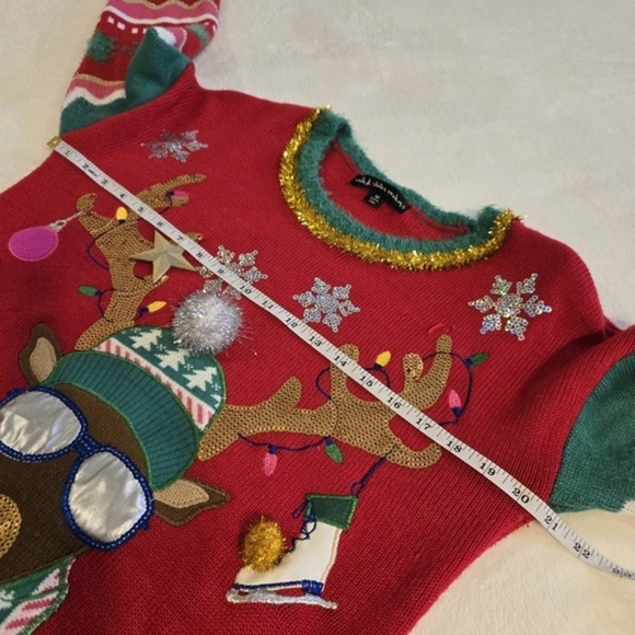 United‎ States Sweaters Women's Ugly Christmas Reindeer 3D Long Sleeve Medium - Picture 13 of 16